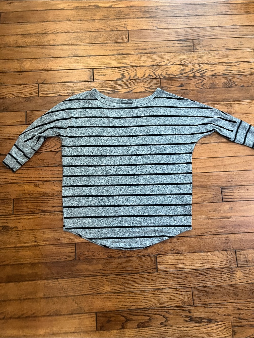 Market & Spruce Heather Gray Boatneck Top with Black Stripes